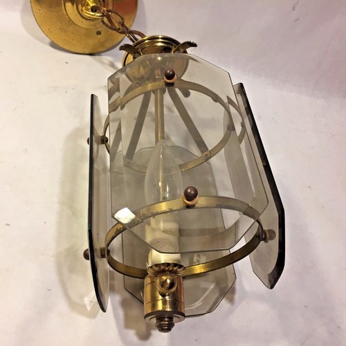 Vtg MCM Beveled Smoked Glass Hanging Porch Celing Light Fixture Brass HINKELEY - 第 3/10 張圖片