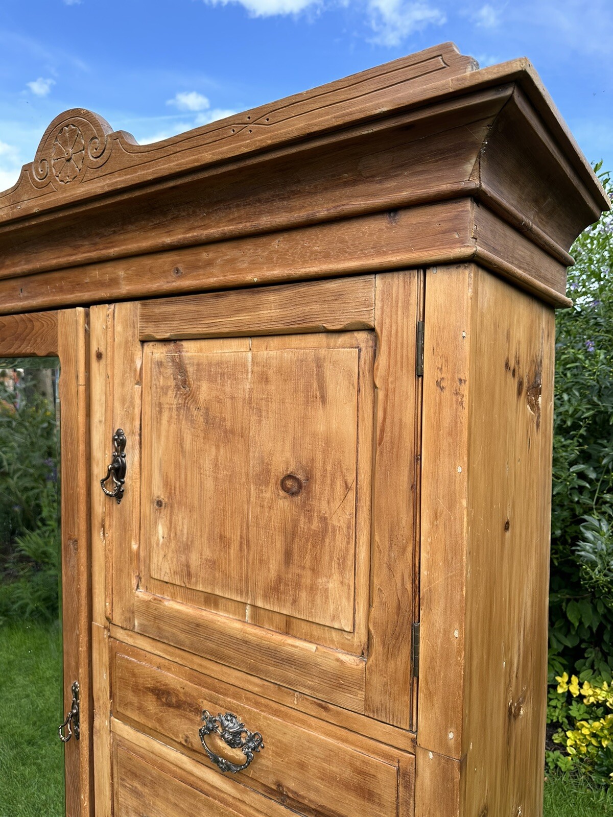 Victorian Antique French Style Pine Wardrobe With Drawers And Mirror eBay