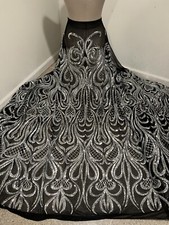 Silver Black 4way stretch sequin Lace fabric 50 Width Sold By The Yard