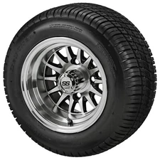 (4) Golf Cart 205/50-10 Deli Low Pro Tire on 10x7 Black/Machined 14-Spoke Wheels