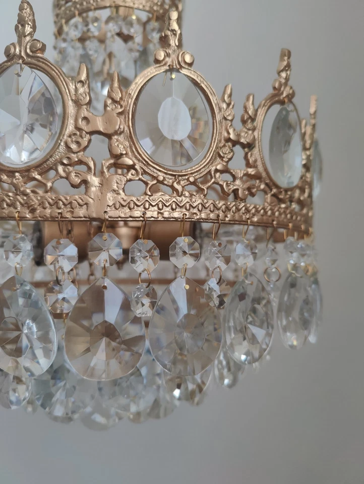 Lámpara de araña de cristal antigua vintage de latón LED cesta techo Foto 4 de 4