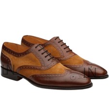 Men's Brown Oxford Wing Tip Brogue Toe Genuine Leather Lace Up Formal Shoes