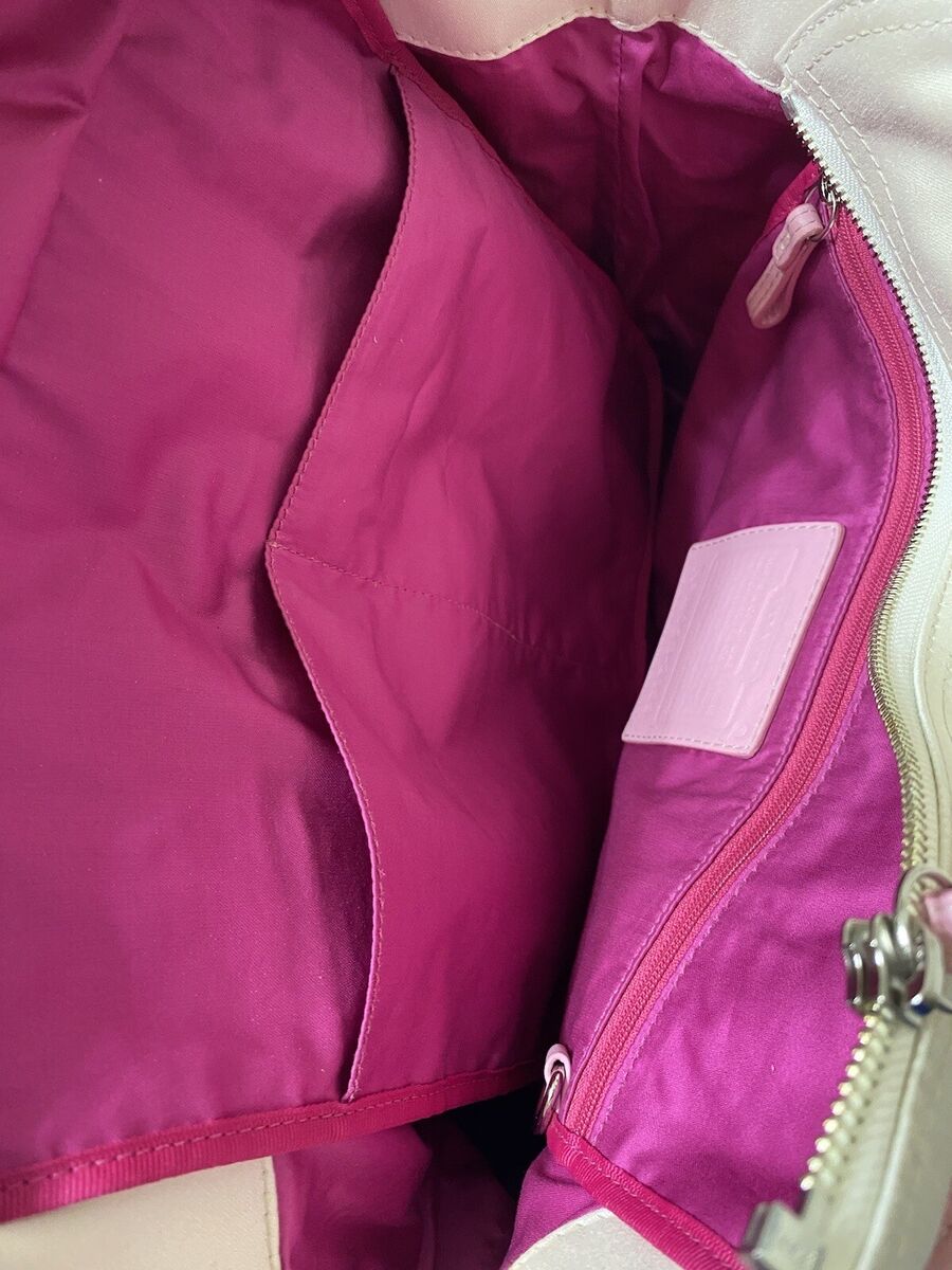 Coach Soho Cream Canvas Rose Pink Leather Trim Multifunction Coach Soho Cream Canvas Rose Pink Leather Trim Multifunction
