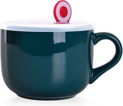 Simple Ceramic Soup Mugs with Lid, 22 Oz Soup Cups with Handle, Microwave Oatmea