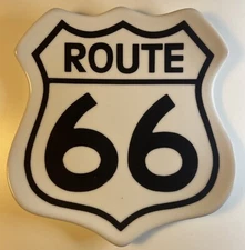 ROUTE 66 CERAMIC ROAD SIGN SHAPED for Snack Plate Or Wall Hanging 7" x 7"