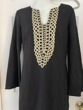 NWT $340 NICOLE MILLER COLLECTION BLACK PONTE SHEATH LONG BELL SLEEVES DRESS S