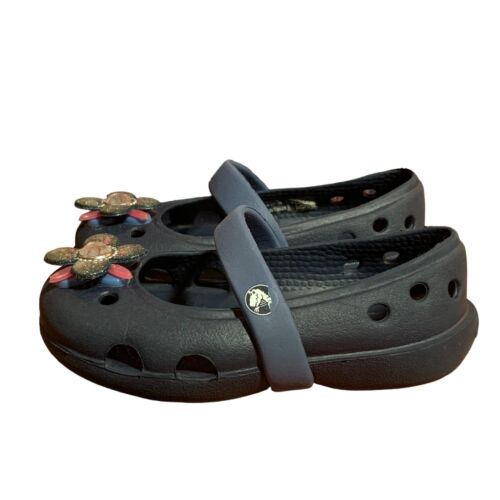 Crocs Shoes Toddler Girls 4 Keeley Springtime Flower Navy Blue Mary Jane Sandals - Picture 3 of 10