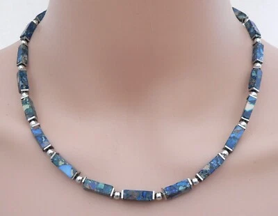 Halskette Schmuck-Edelstein natürlich Jaspis Mehrfarbig Blau Türkis Edelsta 226o - Bild 1 von 4