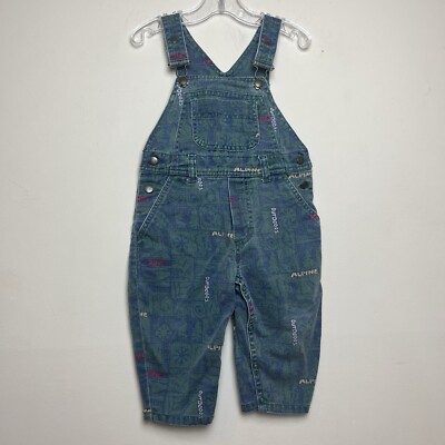 VTG Gymboree Rainbow Tag Overalls Outdoors Alpine Canoe Print 90s Size XS