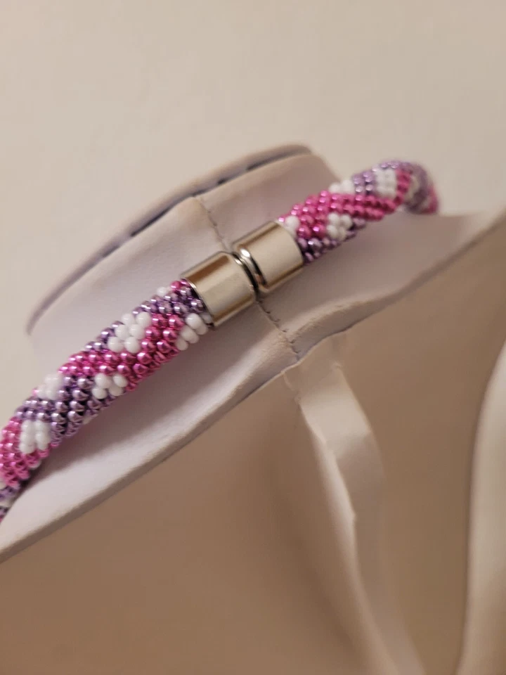 Glasperlenkette, Halskette, Perlenkette gehäkelt - Bild 3 von 4