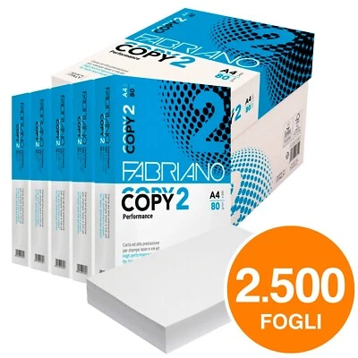 Carta A4 80gr Bianca Fabriano Copy 2 Stampante 5 Risme da 500 fogli 2500 Totali