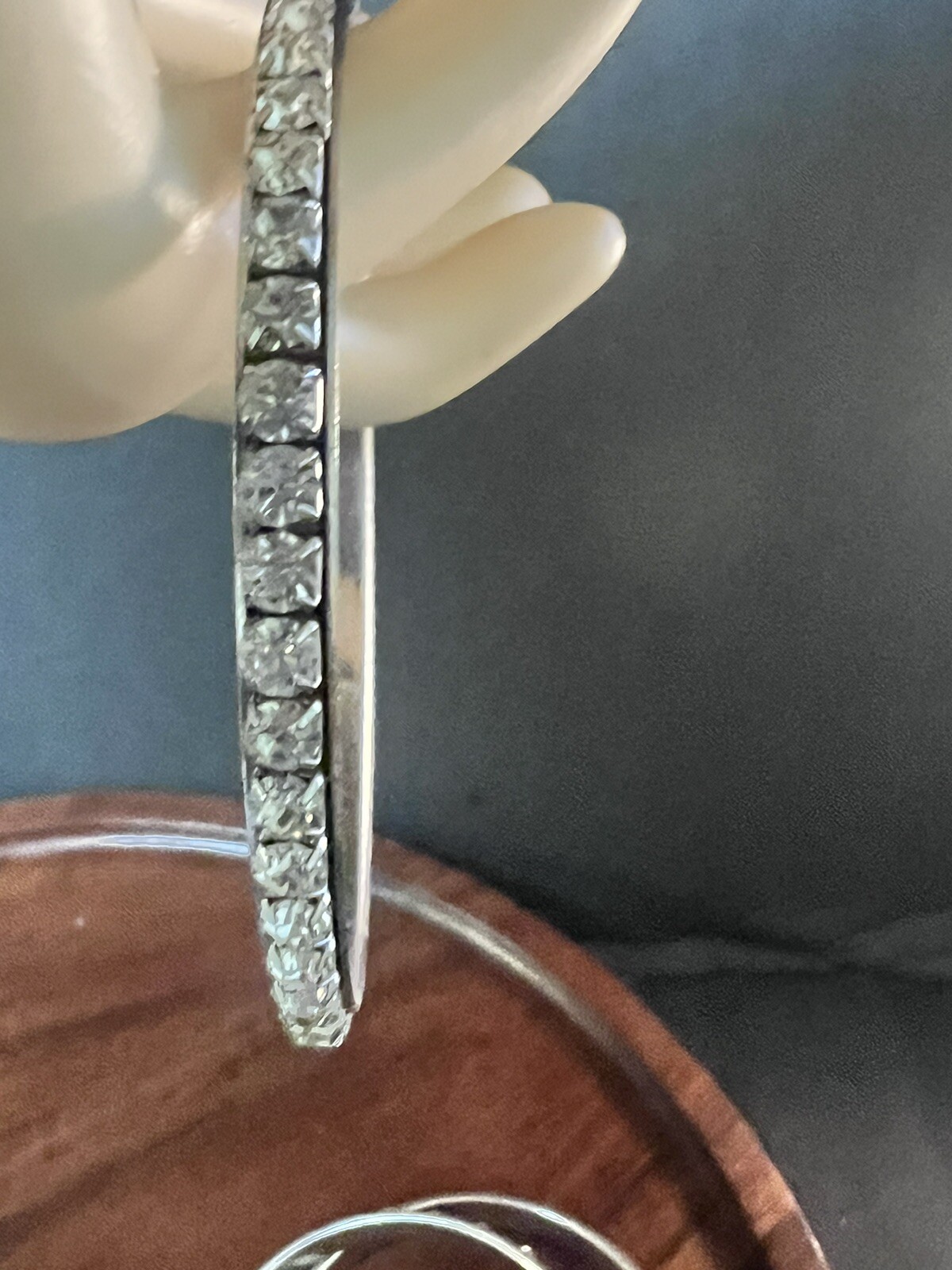 Bangle Bracelets Stackable Silvertone Rhinestones - image 6
