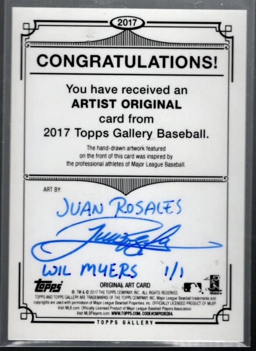 A5224- 2017 Topps Gallery Artista Originals #46 Wil Myers / 1 - Nm-Mt - Imagen 2 de 2