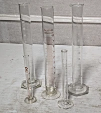 Lot of 5: Asstd Lab Glass Graduated Cylinders 20°C, Boro, Bomex, Pyrex, Kimax