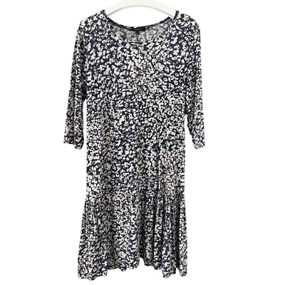 Max Mara Weekend Silk Blend Midi Dress XL Blue White 3/4 Sleeve Animal Print