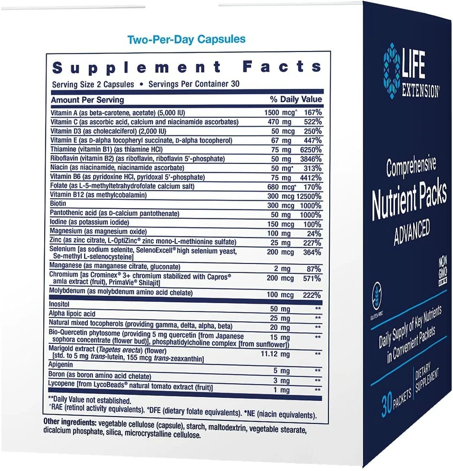 Life Extension комплексные пакеты питательных веществ улучшенные поливитамины, минералы 30 шт. - Изображение 4 из 4