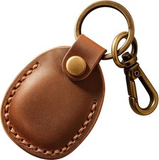 Leather AirTag Holder Keychain Case with Keyring Brown