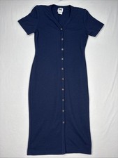 Vintage Tapestry Midi Dress Women's 6 Blue Button Front Shoulder Pad Made In USA