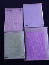 EMBOSSING FOLDERS 4 Misc. Flowers, Flowers with Bird, Dominos, Rays-Used