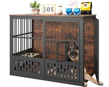 48 Inch XXL Dog Crate Furniture, Wooden Chewproof Dog Kennel with Interactive...