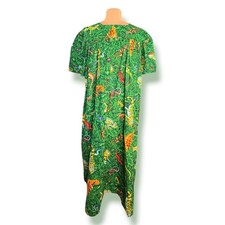 Handmade Lizard Jungle Maxi Dress Green Tropical Animal Print Caftan Oversized 