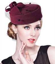British Vintage Wool Felt Pillbox Hat Ladies Church Derby Winter Fascinator H...