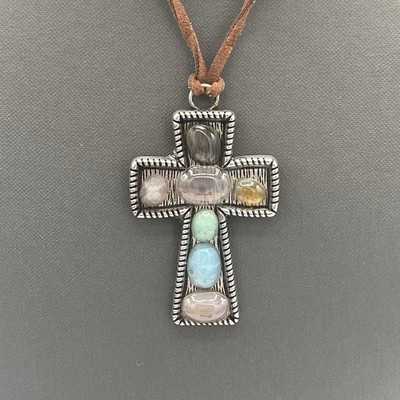 Artisan Natural Stones on a Cross Pendant Sunrise Service Cabochons