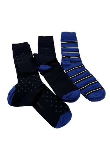 NEW GANT Men’s 3 Pairs Cotton Crew Navy Stripe Dot Socks One Size 9-11 - Picture 5 of 7