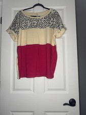Bibi Leopard Print Jersey Colorblock Roll Up Top Xl Short Cream Pink Multicolor