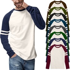 Mens Triblend Long Sleeve Baseball T-Shirt Casual Raglan Plain Contrast L/S Top