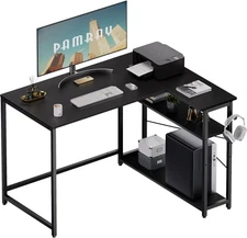 Gaming PC Desk L Shaped Computer Desk with Reversible Side Storage Shelves Home