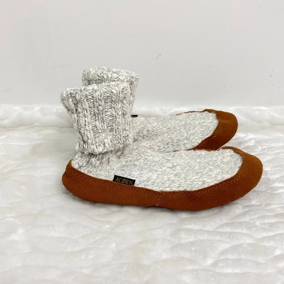 ACORN Juvenil Gris y Blanco Trapo Algodón Zapatilla Calcetines Suela Gamuza Niños Talla 13.5-2.5 Foto 3 de 4