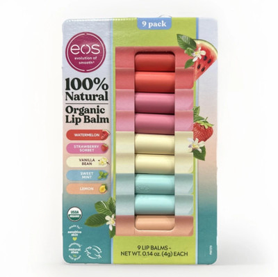 EOS Organic Lip Balm Natural Ingredients 9 Pack 5 Different Flavors