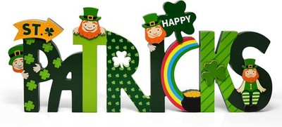 Happy St. Patrick's Day Wooden Screen Sign Decor Hinged Green Wood Shamrocks Lep