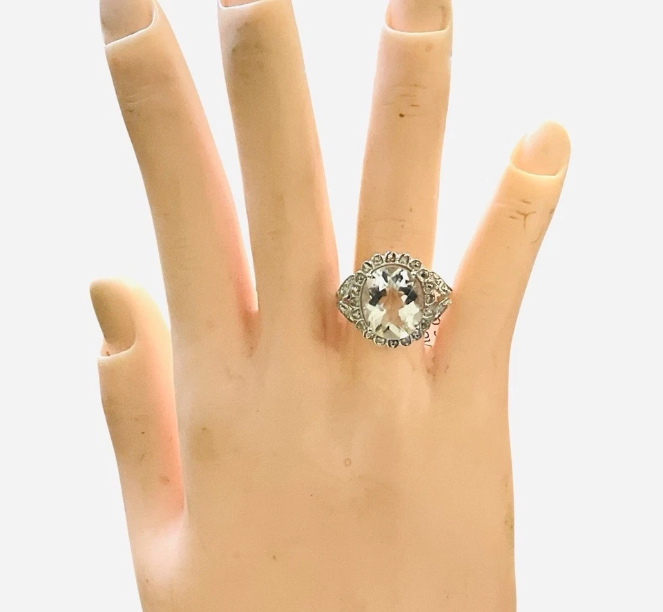 Anillo de topacio blanco 10k, diamantes, piedras preciosas, talla 6 Foto 4 de 4