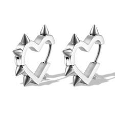 Heart Earrings for Women Hoop Silver Cute Stainless Steel Gothic Punk Jewelry Gi