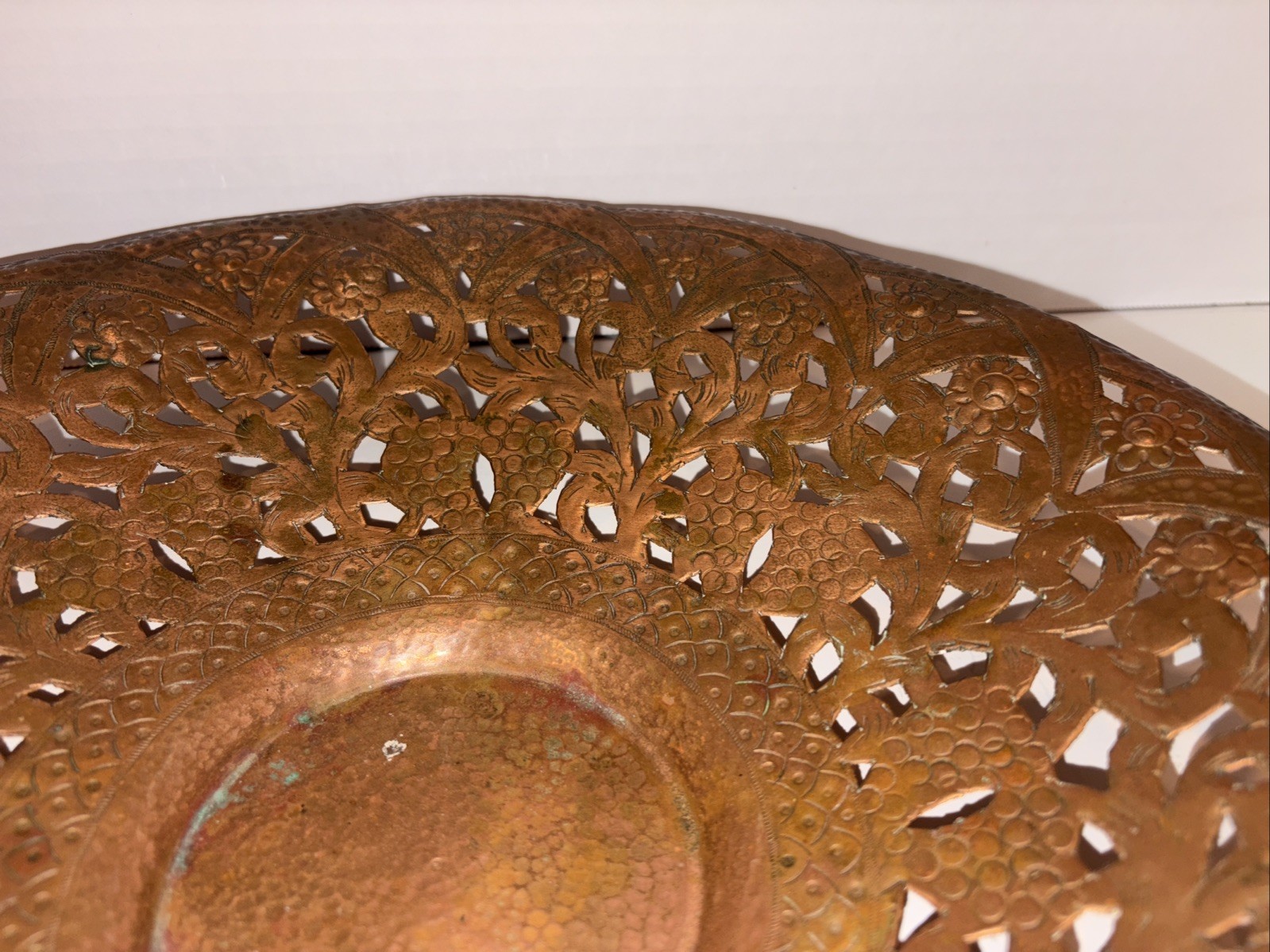 VINTAGE LARGE HADAR HANDMADE PIERCED COPPER WALL HANGING TRAY ISRAEL 13 1/2”