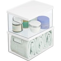 Mdesign Organizer Aufbewahrungsbox Stapelbar 2Er Set Mit Deckel Transparent/Weiß