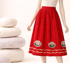 VTG INTENTIONS SKIRT SZ 12 RED PLAID PLEATED MID HORSES HUNTERS DOGS PRAIRIE NEW