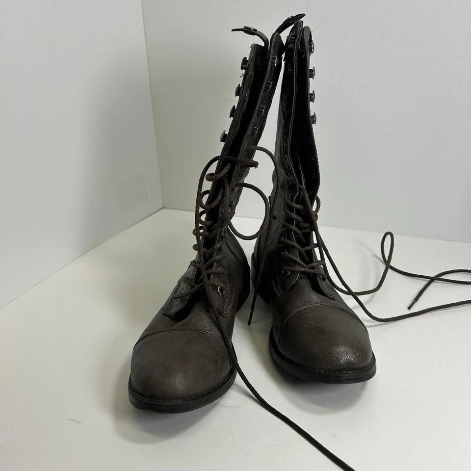 Botas Casa Muñecas Mujer Talla 8 Combate Con Cordones Acolchadas Cremallera Cuero Moto Foto 2 de 4