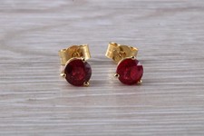 14K Yellow Gold Plated 2 Ct Round Lab Created Red Ruby Women's Stud Earring