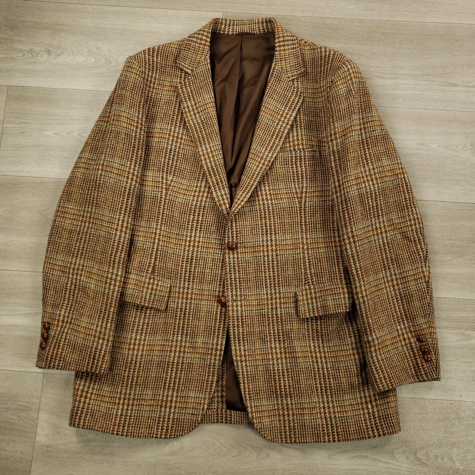 Jason Court 复古粗花呢西装外套男式 44L 修身(适合 42L)格子皮革纽扣 2 Btn — 第 2/4 张图片
