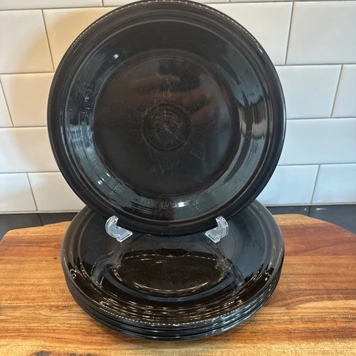Set Of 4 Fiesta Ware 10.5" BLACK Dinner Plate Fiestaware Lot Lead Free Stoneware