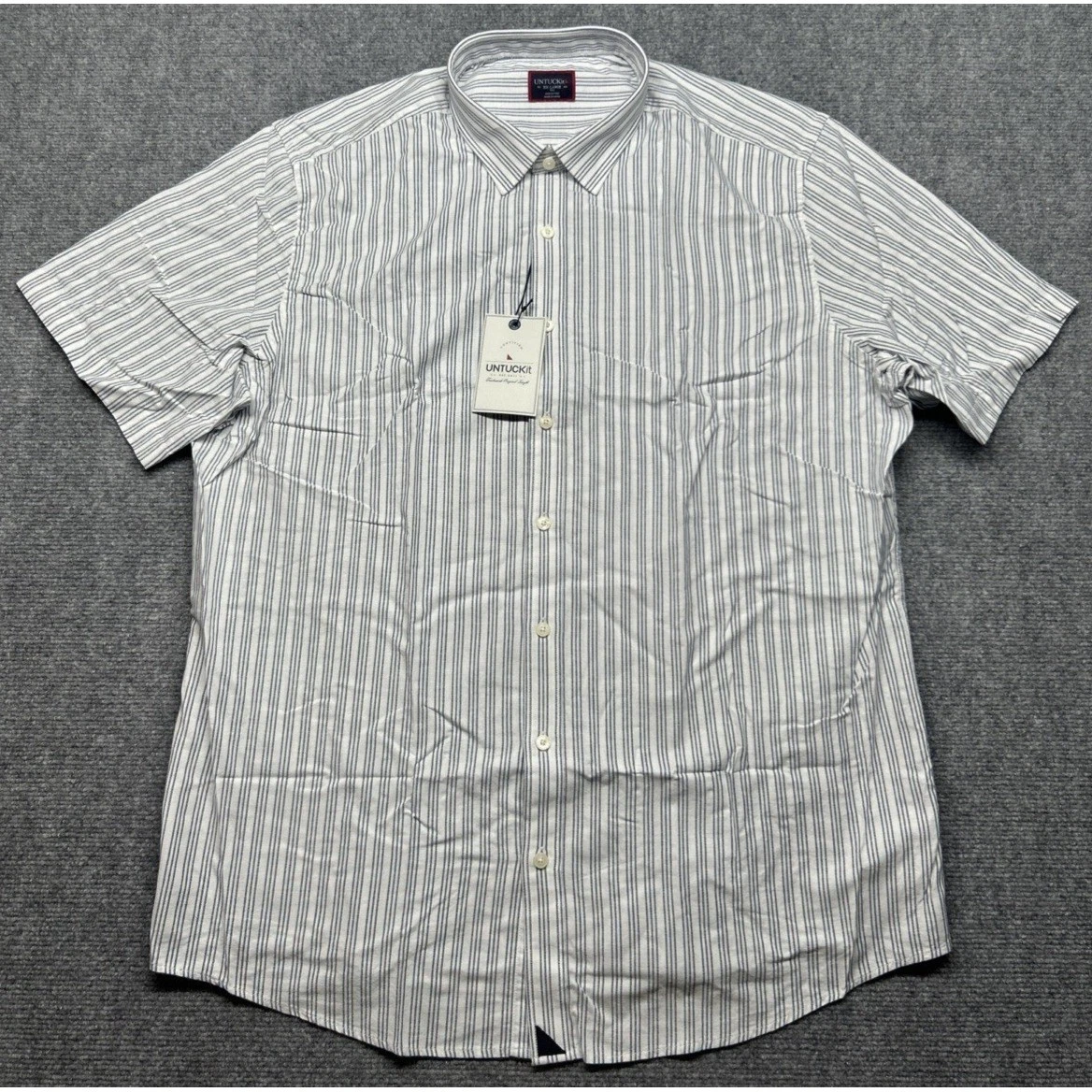 UNTUCKit Rutherford Shirt Mens 2XLT Reg Gray Striped Short Sleeve Button Up New
