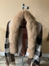 Women's Cashmere Shawl with Real Fox Fur Collar Cloak Warm Fur Coats Poncho Cape