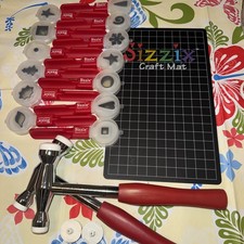 Lot of 13 Pre-Owned Sizzix Paddle Punches, 2 Hammers.Extra Faces  Mat 4