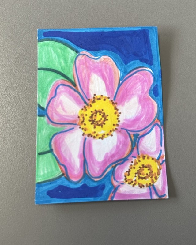 ACEO original art card North Dakota State Flower Wild Prairie Rose (34/50) 