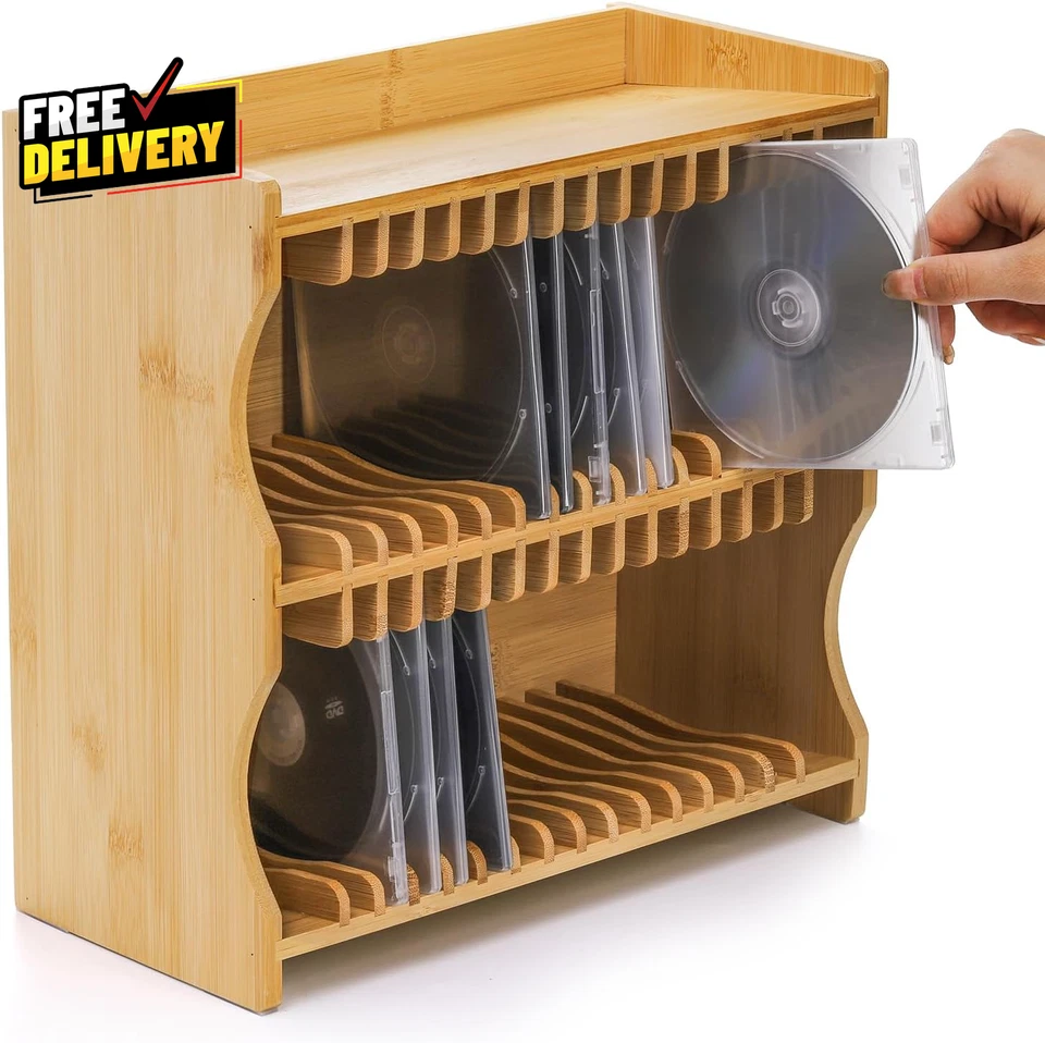 Soporte para CD organizador de CD de bambú con pies de goma estante de exhibición de DVD... Foto 4 de 4