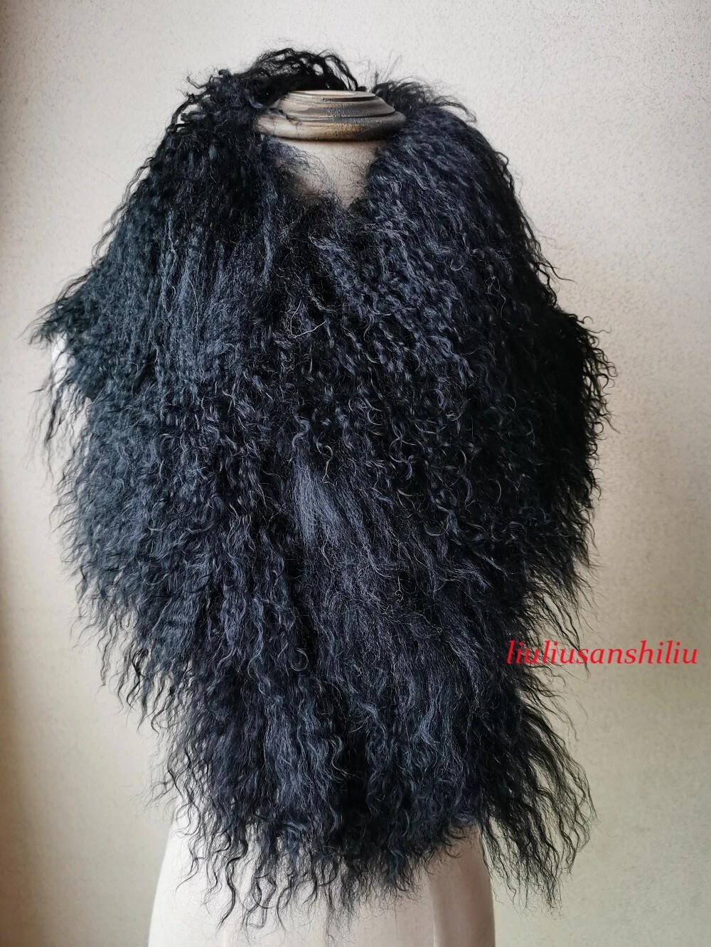 Real Mongolia Lamb Fur Scarf Collar Winter Warm Neckerchief Wraps Black Beige