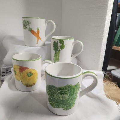 4 vtg Este Ceramiche Italy Ceramic Coffee Mugs Vegetables 16 oz 4" HAND  PAINTED | eBay